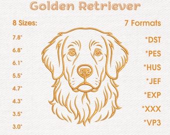 Charming Golden Retriever Embroidery Pattern | Friendly Line Art Design | 5 Sizes | Instant Digital Download