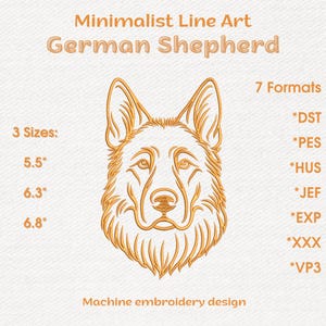 Starker Schäferhund Stickmuster | Loyal Art Line Skizze | 3 Größen | Sofortiger digitaler Download