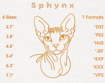 Sphynx Cat Embroidery Design – Modern Line Art Sketch - Digital File for Machine Stitching
