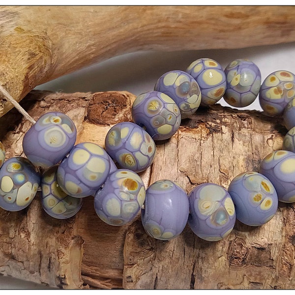 Blueberry and Raku Handmade Lampwork Beads