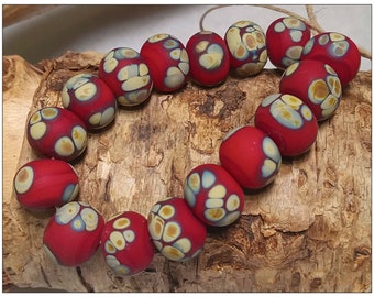 Red and Raku Handmade Lampwork Beads