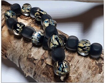 Midnight Frost Handmade Lampwork Beads Nuggets