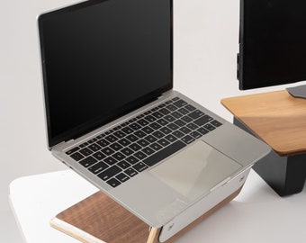 Unique Bent Wooden Laptop Base with Aluminum Alloy Stand, Bent Wood Laptop Base with Aluminum Stand, laptop stand