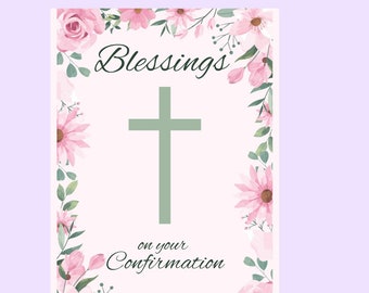 Tarjeta de felicitación Pink Blessings para confirmación, otros eventos sagrados, personalización gratuita