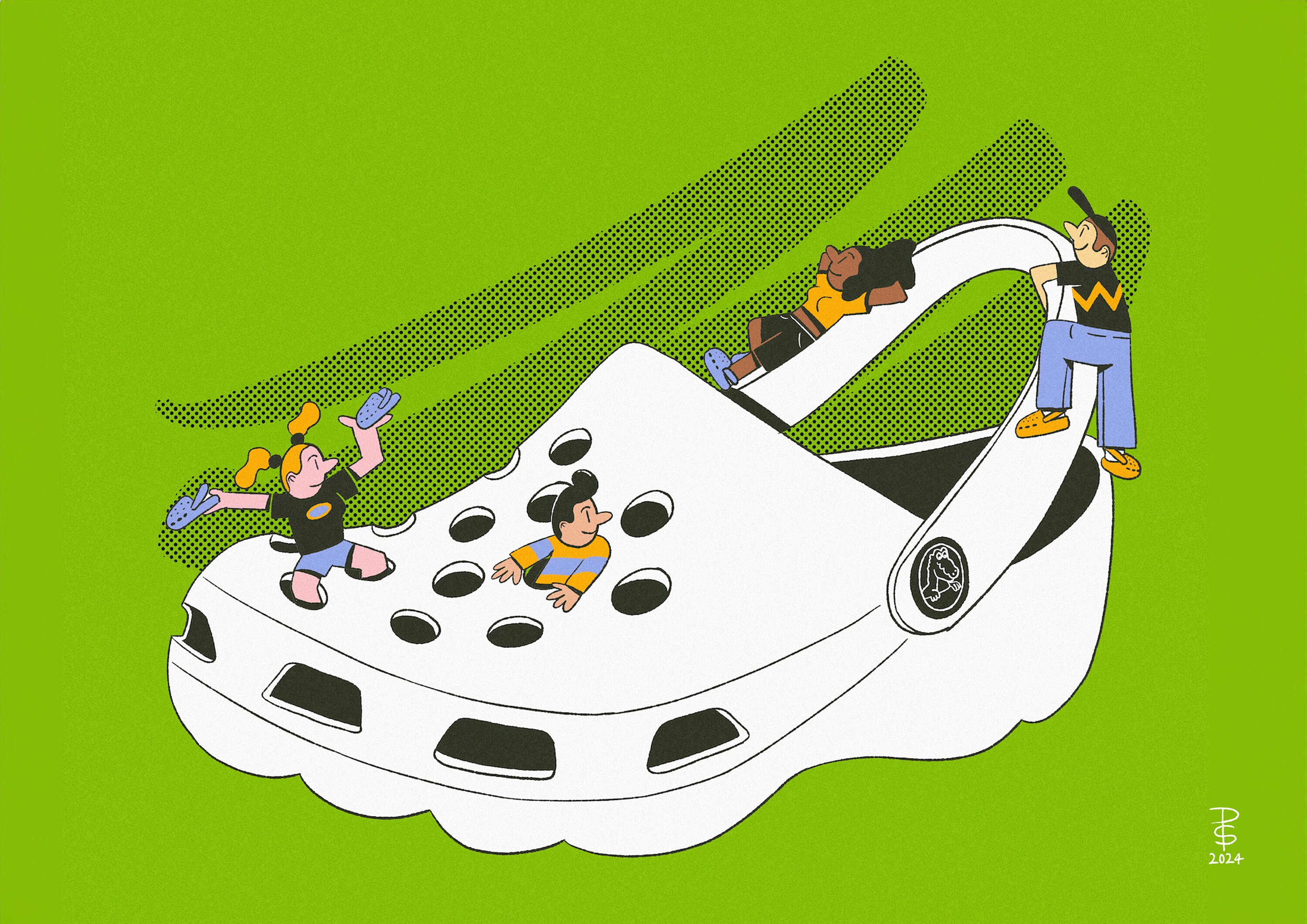 Crocs Character Collage A4 Art Print, Hand Drawn Illustration, Portrait