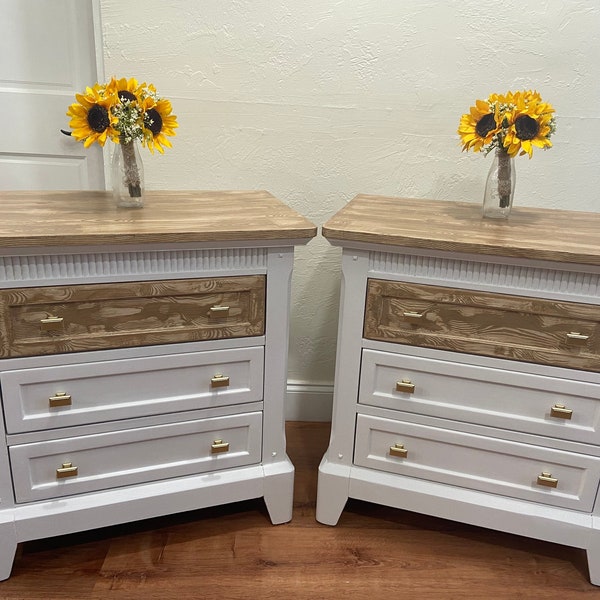 Wood Nightstands With Two Drawers Etsy