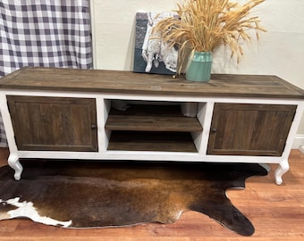 Riviera Maison Driftwood TV Stand Restored, Rustic Two-Toned Media Console, Farmhouse Console