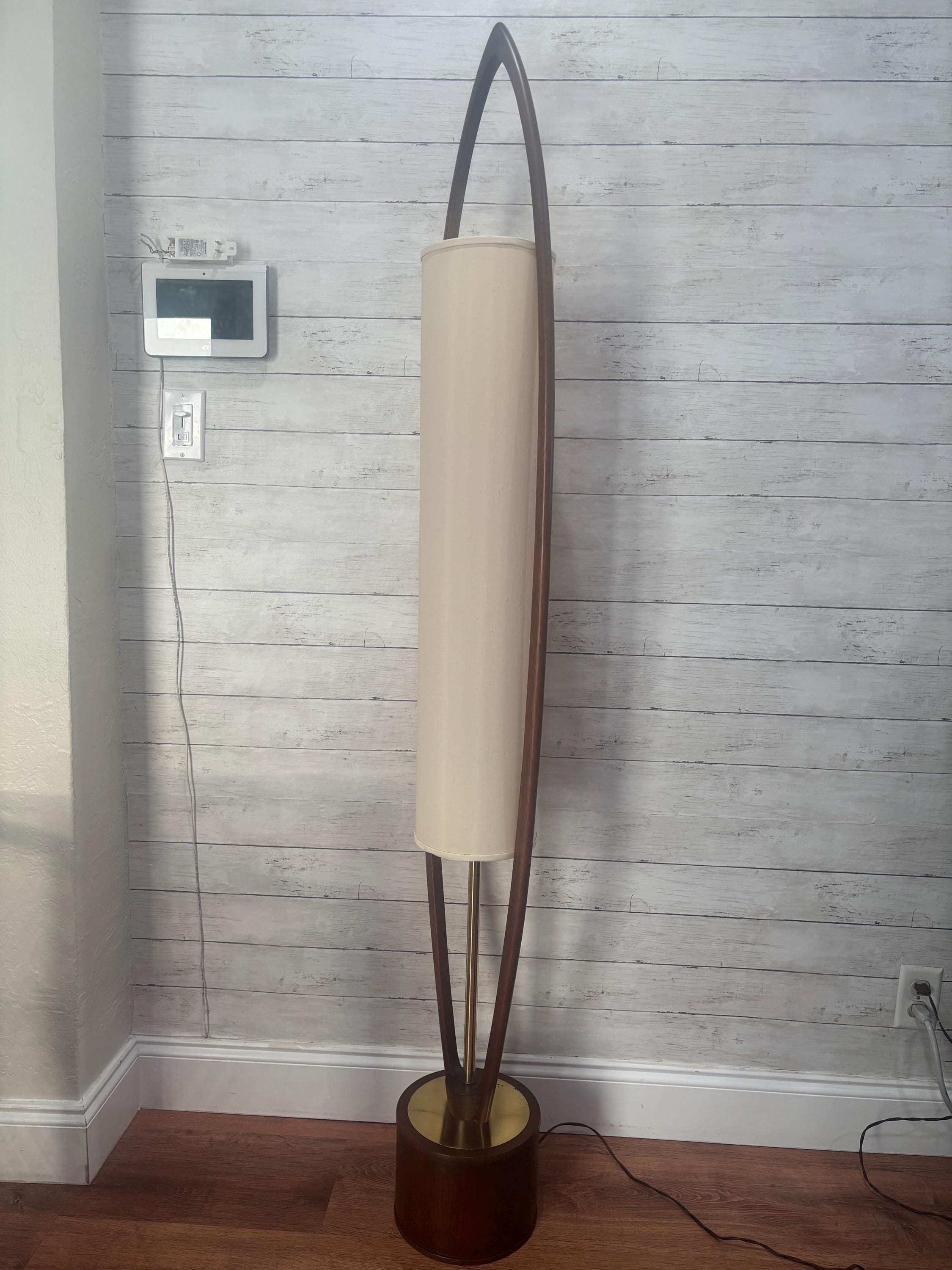 MCM, Mid-century Modern Sculpted Walnut & Brass Floor Lamp by Modeline ...
