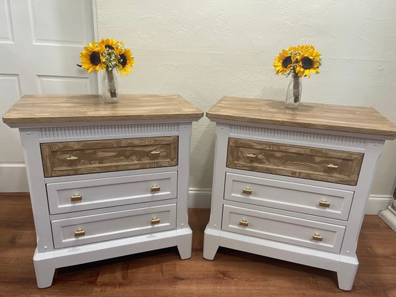 SOLD! Do NOT PURCHASE! Modern Two-Toned Nightstands, Gold and White Nightstand