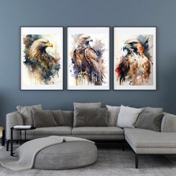 Falcon - Bird Art Print - Set Of 3 Wallart Birds - Instant Digital Download - Printable Wall Art - Decor