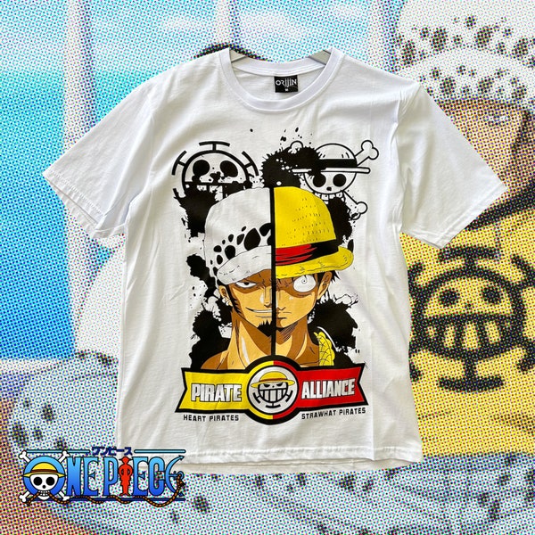 T-shirt manga animé One piece Monkey D. Luffy Trafalgar Law Pirate Alliance Blanc