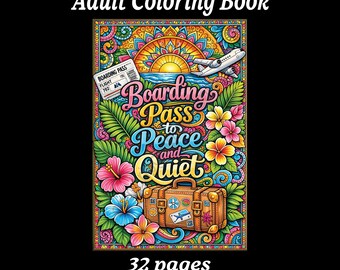 Vacation Coloring Book, Adult Coloring, Printable Relaxation Art, (Digital Download)