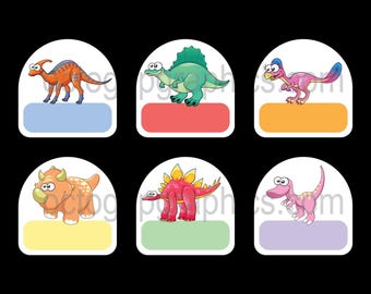 Printable School Supply Label Stickers, Daycare Label Stickers, Cute Little Dinosaurs, DIY Personalized Name Labels, Medium Labels