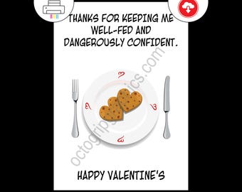 Funny Valentine Card, Well Fed, Dangerously Confident, Heart Cookies, Food Humor