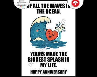 Funny Anniversary Card, Ocean Wave Pun, Biggest Splash, Romantic Love Gift