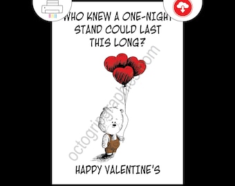 Funny Valentines Day Card, Humorous Couples Gift, One Night Stand, Anniversary Humor