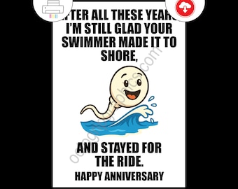 Funny Anniversary Card, Adult Humor, Swimmer Joke, Naughty Couples Gift