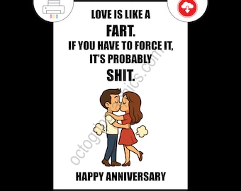 Love Is Like a Fart, Funny Anniversary Card, Printable Digital Download