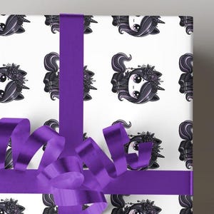 Rollo de papel de regalo de unicornio gótico, papel de regalo, divertido, único, hecho a mano, estilo dramático, sofisticado, atrevido y hermoso, caprichoso
