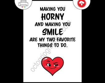 Naughty Romantic Humor, Funny Love, Horny Smile, Printable Digital Download,