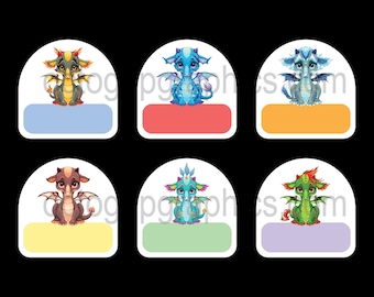 Printable School Supply Label Stickers, Daycare Label Stickers, Cute Little Dragons, DIY Personalized Name Labels, Medium Labels