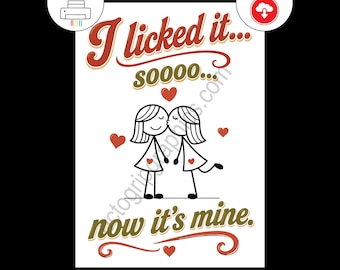 Licked It, Now It's Mine, Funny Lesbian Couple, Naughty Love Card