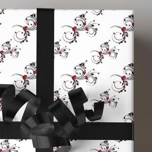 Rollo de papel de regalo gótico para San Valentín, papel de regalo, divertido, único, hecho a mano, estilo dramático, sofisticado, atrevido y hermoso, caprichoso