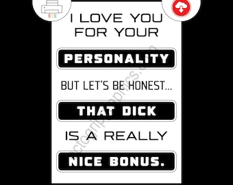 Funny Naughty Love Card, Adult Humor, Cheeky Valentine, Anniversary, Honest Compliment