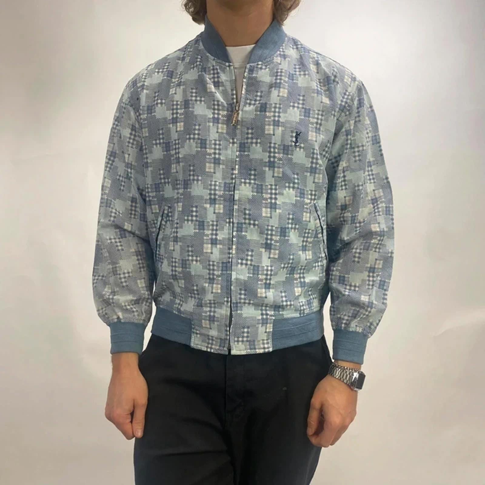 Vintage Yves Saint Laurent Harrington Bomber Jacket Blue 90s Men