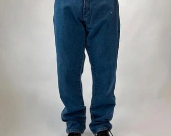 Jeans Wrangler vintage da uomo, taglia 42 x 32, gamba dritta, denim anni '90, blu.