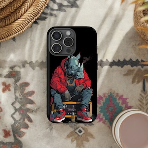 Rhino Street Wear iPhone Case Cool Trendy for iPhone 17 16 15 14 13 12 Tough Phone Cover Gangsta Rap Culture
