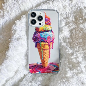 Bunt schmelzende Kegel iPhone Fall nette helle für iPhone 16 15 14 13 12 11 klare Telefon-Abdeckung Eiscreme Kunst