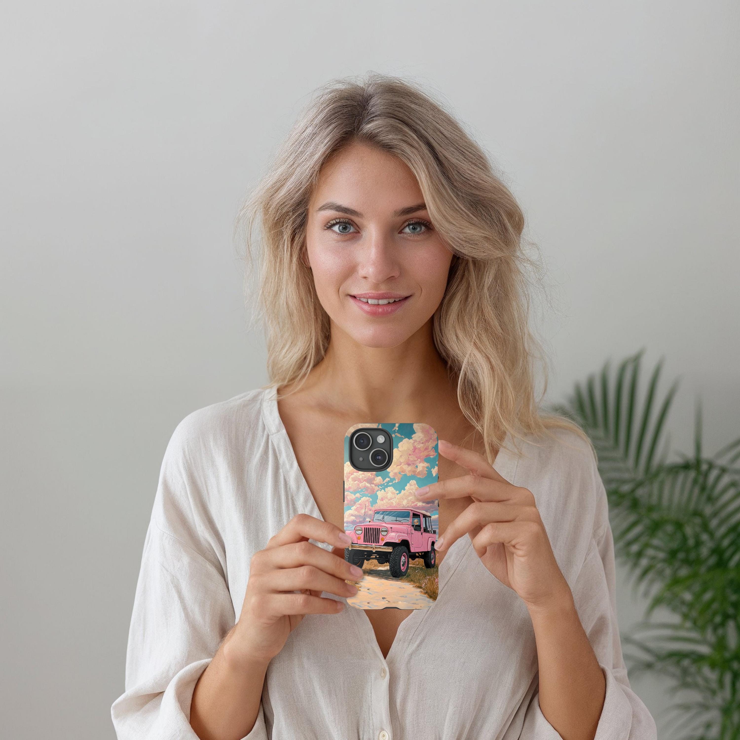 Pink Jeeper Inspired 4x4 Art iPhone Case Cute Bright for