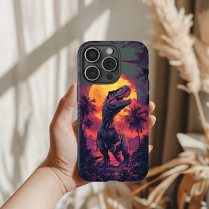 T Rex Poster Art iPhone Case Cool Bright for iPhone 17 16 15 14 13 12 Tough Phone Cover Colorful Dino Design