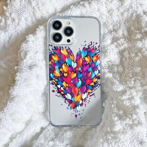 Colorful Heart of Hearts Print iPhone Case Cute bright for iPhone 16 15 14 13 12 11 Clear Phone Cover Trendy