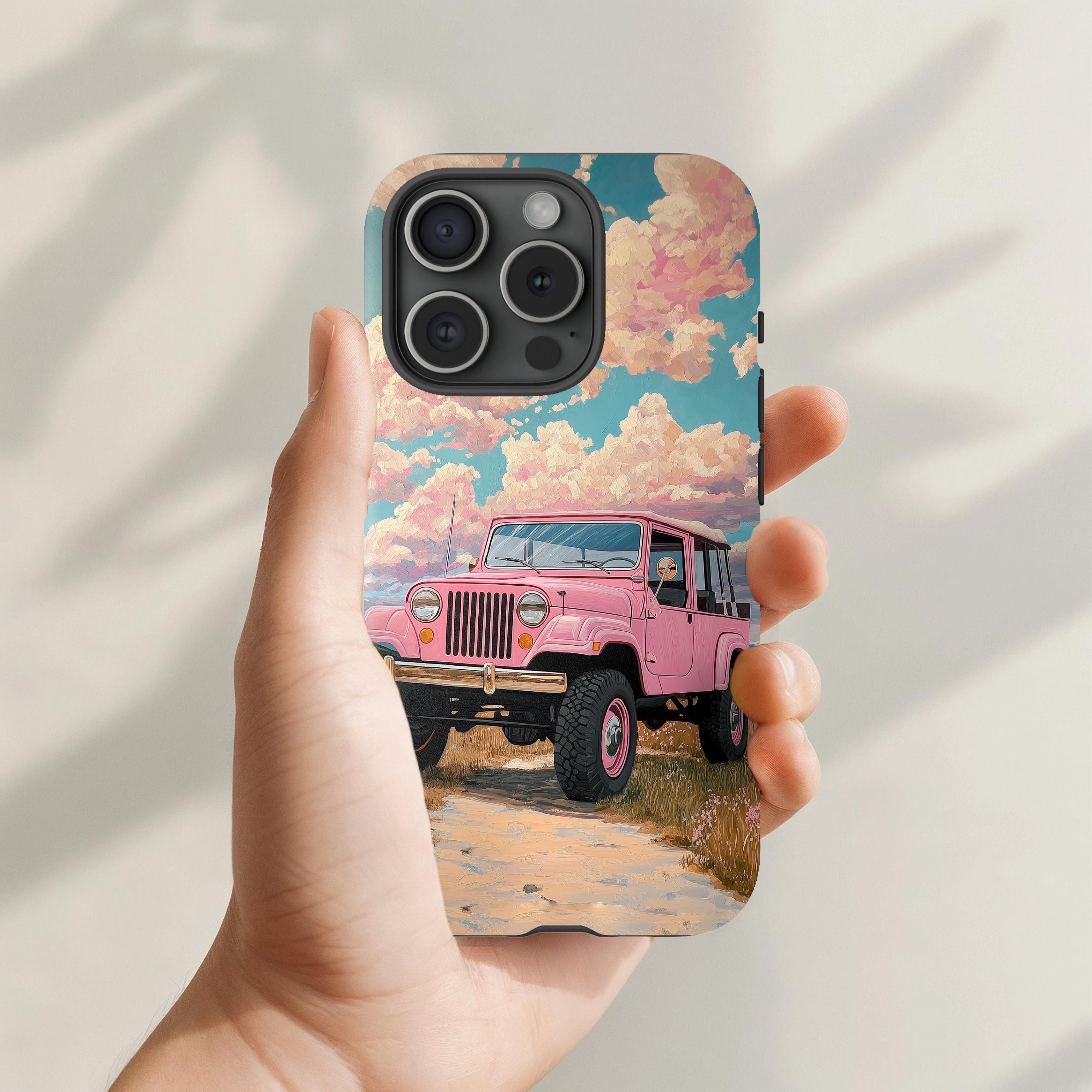 Pink Jeeper Inspired 4x4 Art iPhone Case Cute Bright for
