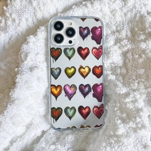 Glitter Art Hearts Pattern iPhone Case Cute bright for iPhone 16 15 14 13 12 11 Clear Phone Cover Trendy Love