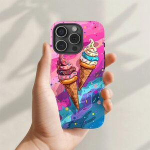 Eiswaffeln iPhone Hülle niedlich hell für iPhone 16 15 14 13 12 11 Tough Phone Cover Trendy Desert Phonecase Pink Purple Teal