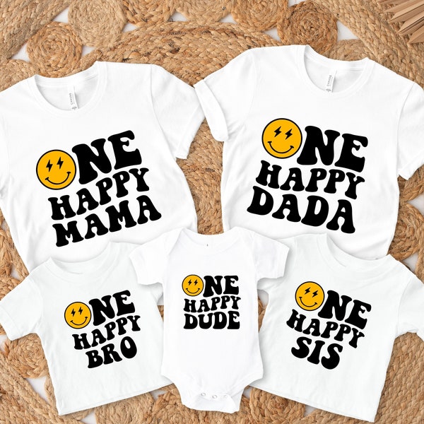 One Happy Dude Birthday Shirt, Matching Family One Birthday Shirt, Smiley Face Matching B Day Outfit, 1st Birthday Bodysuit, Mommy and Me