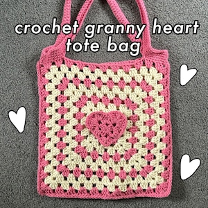 Crochet Granny Square Heart Tote Bag
