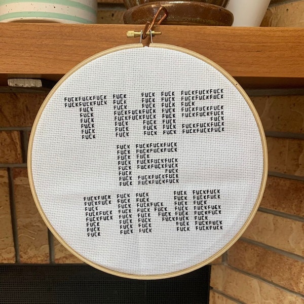 THIS IS FINE F*uck -- Finished completed cross stitch -- Funny gift -- snarky cross stitch -- sweary