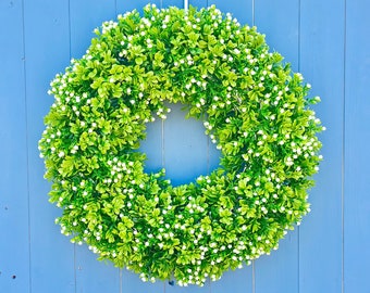 All year round wreath for front door 20 inch, NEW spring summer wreath, Farmhouse wreath, Boxwood wreath, Indoor wreath for the wall