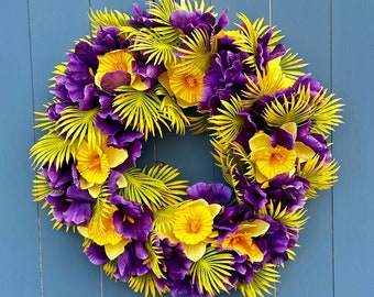 Front Door Wreath for Summer, Purple and Yellow Year Round Wreath, Wreaths for Front Door Year Round, Spring Summer Wreath