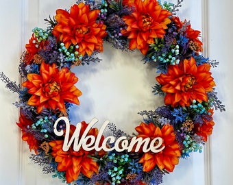 Decorative autumn wreath made of artificial flowers - Front door wreath - Grand millennial wreath - Spring Daisy Wreath - Home Decor