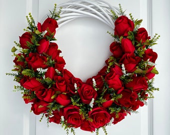 Luxury artificial Red rose Wreaths for Your Front Door - Blushing Blossom Wreath - Floral Fantasy Wreath - Valentine's Day Decor