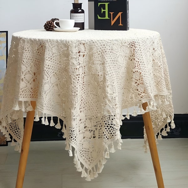 Nappe en coton faite main au crochet - Style vintage