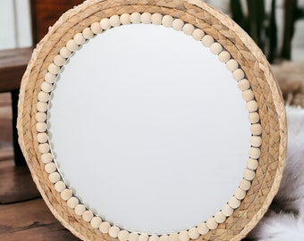 Rattan Round Wall Mirror, makeup mirror, handmade mirror, Boho Home Decor, beach decor, wedding mirror