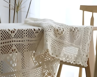 Vintage Elegance: Cotton Linen Crochet Tablecloth