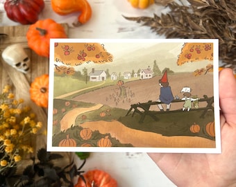 Over the Garden Wall Pottsfield Pumpkin Skeleton Harvest Festival Wirt Greg Beatrice and Frog Spooky Fall Halloween  Art Print
