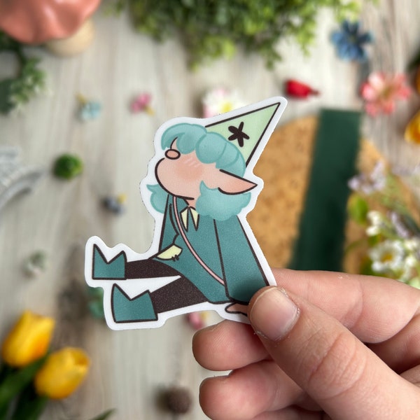 Pocket Gnome Cute Cottage Core Teal Aesthetic Waterproof Sticker